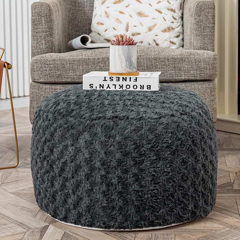 Unstuffed Faux Fur Ottoman Foot Rest 20x20x12 Inches