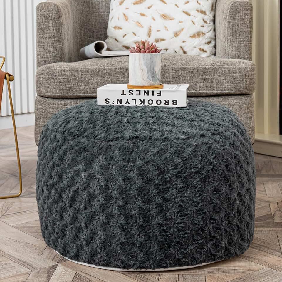 Unstuffed Faux Fur Ottoman Foot Rest 20x20x12 Inches