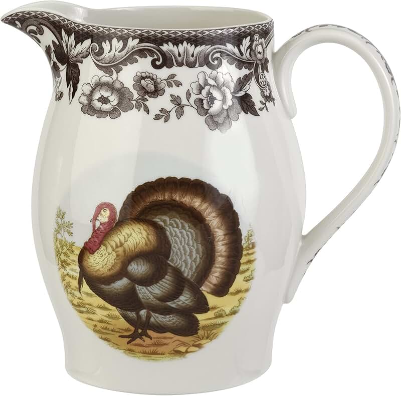Large Porcelain Turkey Pitcher for Serving Drinks
