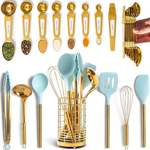 25-Piece Teal and Gold Kitchen Utensil Set