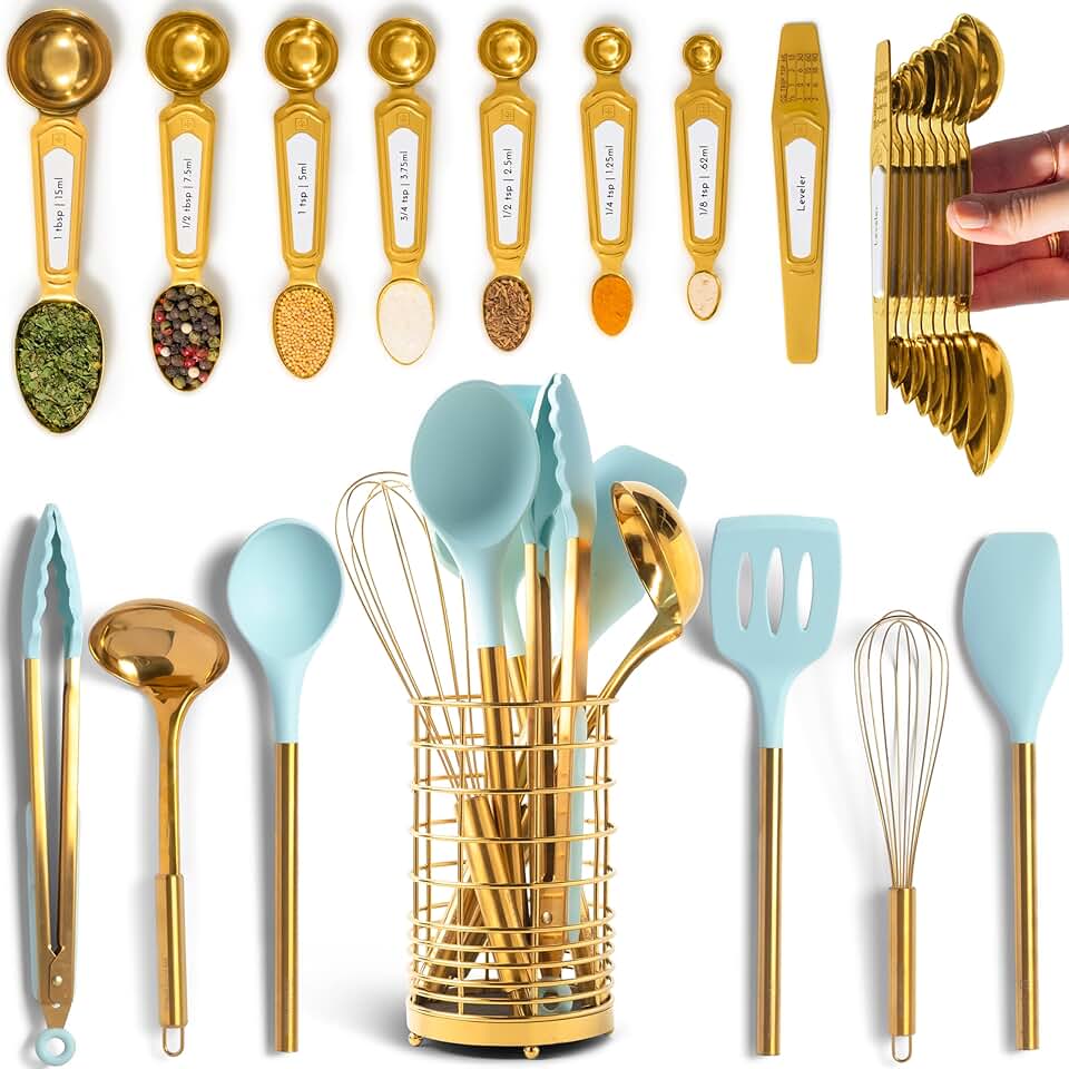 25-Piece Teal and Gold Kitchen Utensil Set