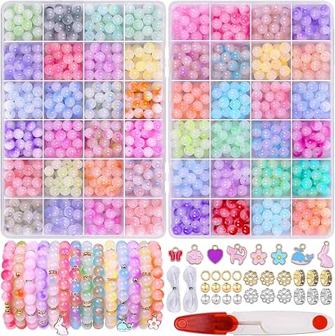 1700Pcs 8mm Glass Beads for Jewelry Making, 48 Colors, 2 Boxes