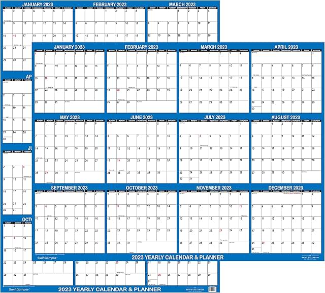 Large 2023 Wall Calendar, 32x48 inches, Erasable, Navy
