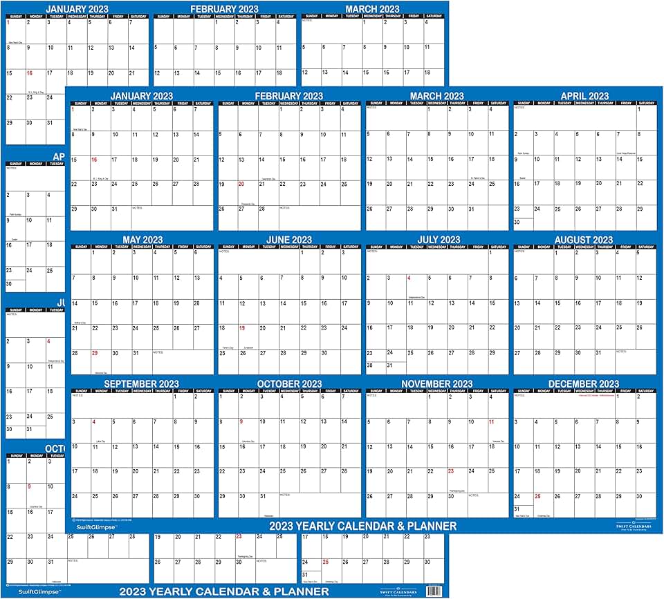 Large 2023 Wall Calendar, 32x48 inches, Erasable, Navy