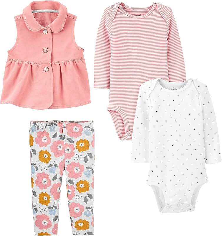 Baby girls' 4-piece bodysuit and vest set