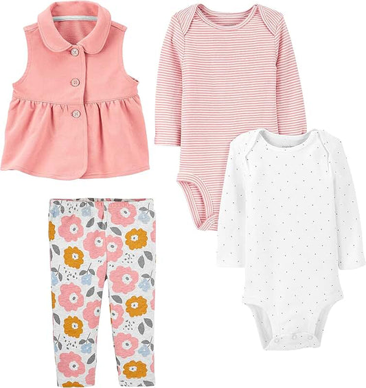 Baby girls' 4-piece bodysuit and vest set