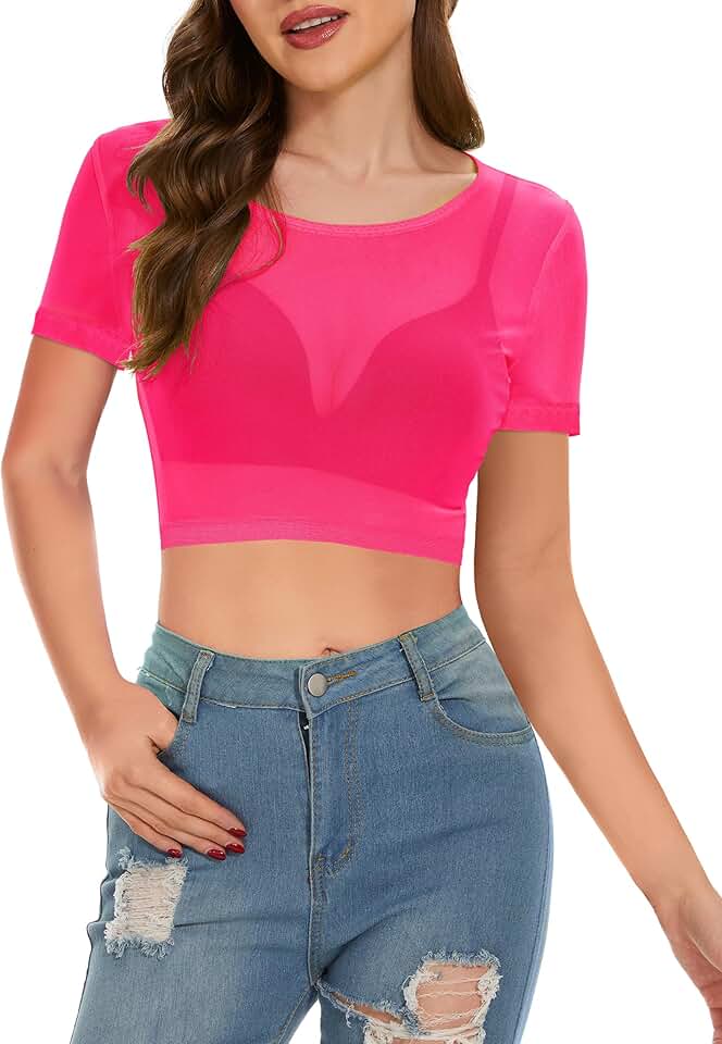 Women's Short Sleeve Sheer Mesh Summer Top