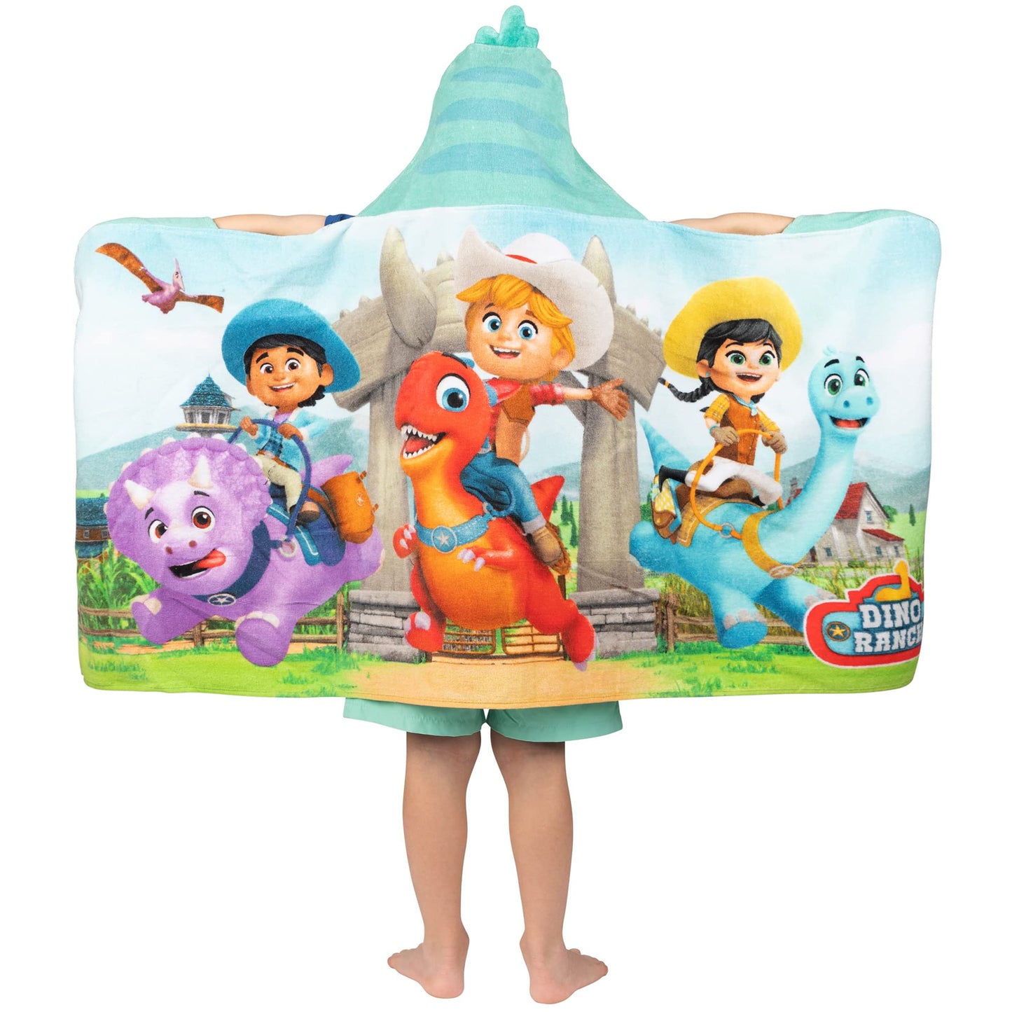 Dino Ranch Bath/Pool/Beach Soft Cotton Terry Hooded Towel Wrap, 24 in x 50 in, By Kids