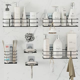 Six Rustproof Shower Caddies with Hooks and Soap Dish