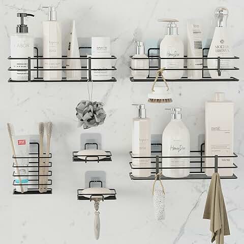 Six Rustproof Shower Caddies with Hooks and Soap Dish