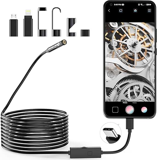1920P Endoscope Snake Camera with 8 LEDs, 16.5 ft