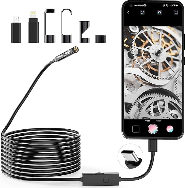 1920P Endoscope Snake Camera with 8 LEDs, 16.5 ft