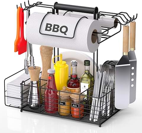 Barbecue Tool Set with Storage Organizer and Hooks