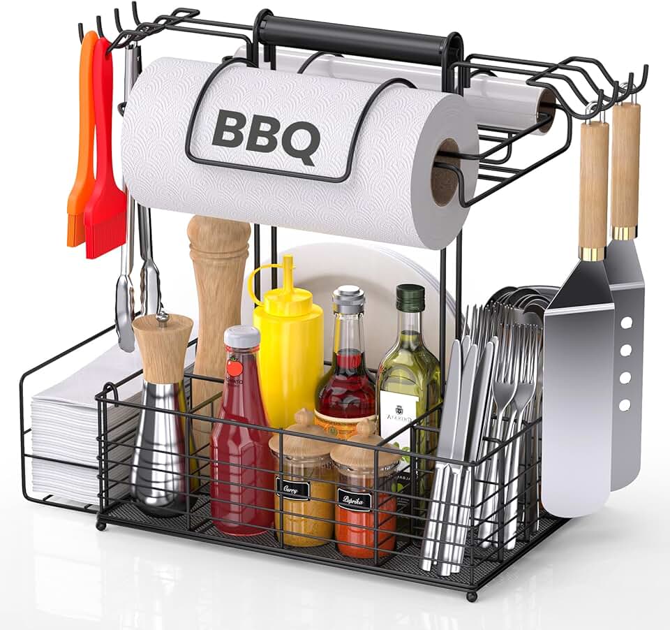 Barbecue Tool Set with Storage Organizer and Hooks