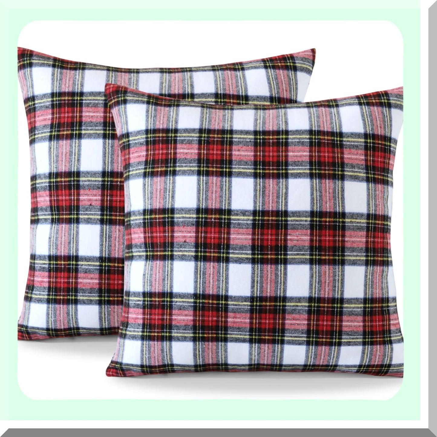 Farmhouse Plaid Pillow Covers - Set of 2, 24x24 Inch Decorative Cushion Cases for Sofa Couch Bed, Red White Black Checkered Design for Living Room