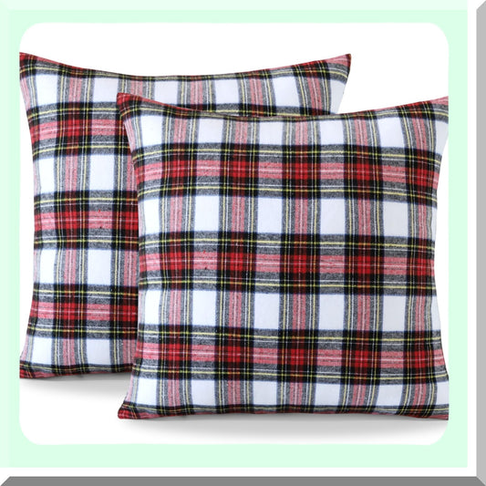 Farmhouse Plaid Pillow Covers - Set of 2, 24x24 Inch Decorative Cushion Cases for Sofa Couch Bed, Red White Black Checkered Design for Living Room