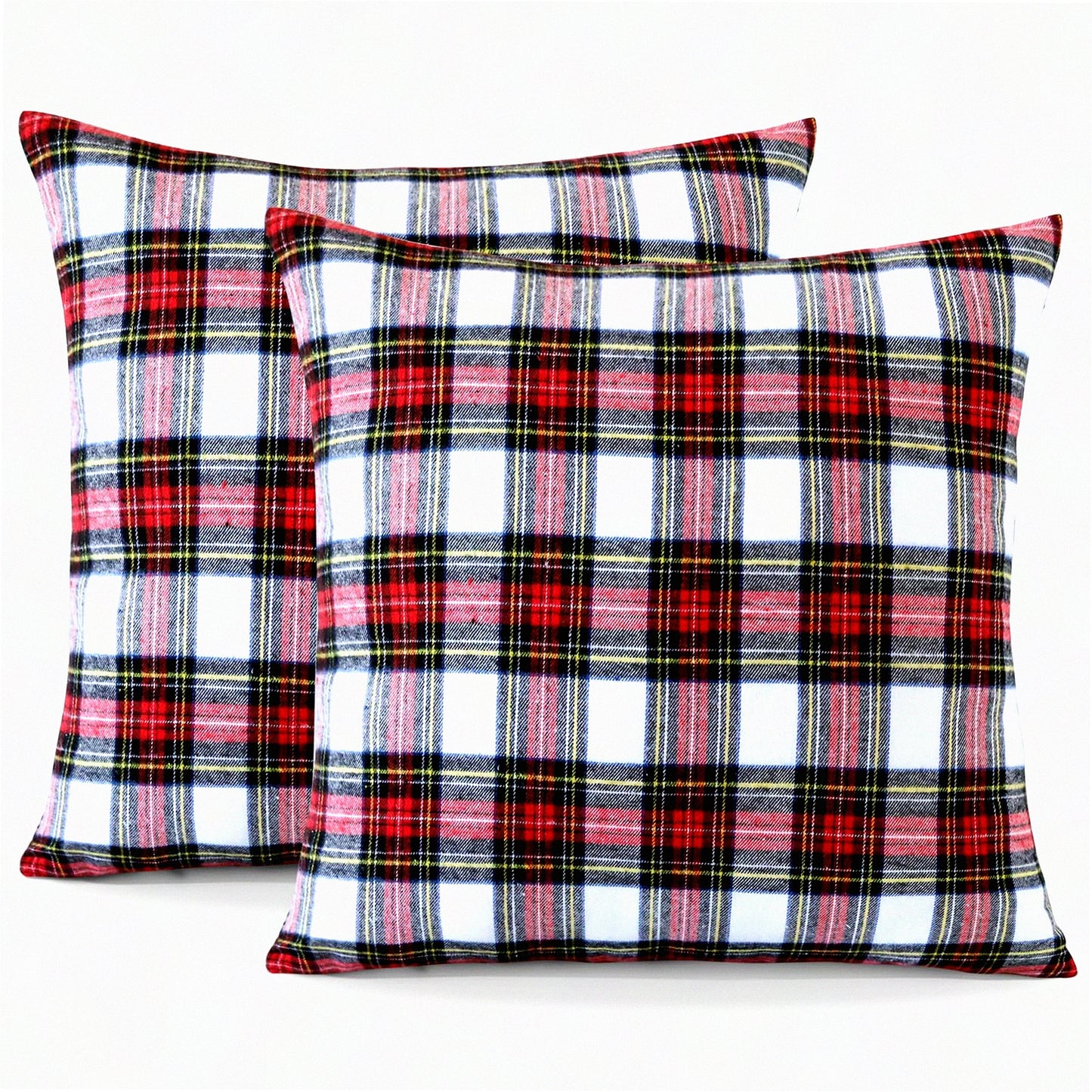 Farmhouse Plaid Pillow Covers - Set of 2, 24x24 Inch Decorative Cushion Cases for Sofa Couch Bed, Red White Black Checkered Design for Living Room