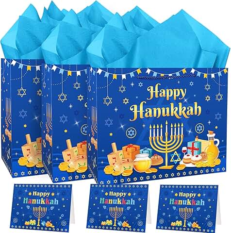 Blue Star of David Hanukkah Gift Bag Set with Cards