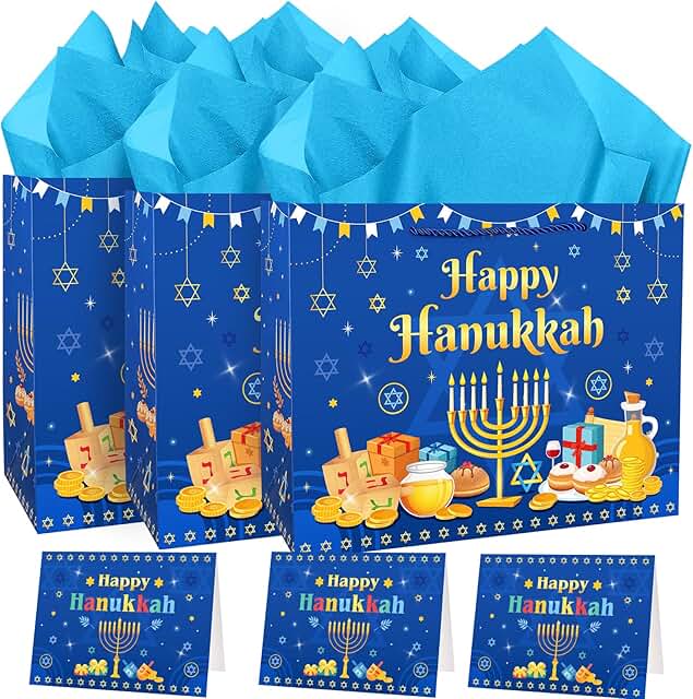 Blue Star of David Hanukkah Gift Bag Set with Cards