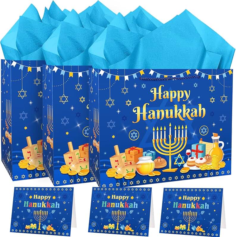 Blue Star of David Hanukkah Gift Bag Set with Cards