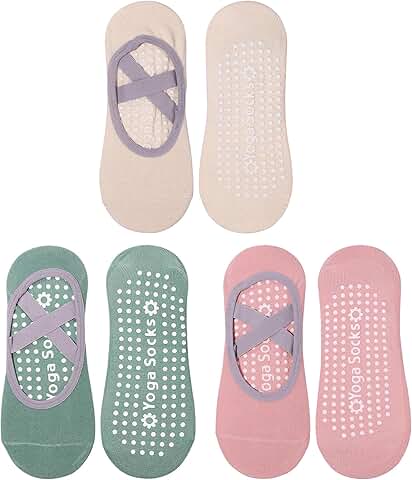 Women's Non-Slip Yoga Grip Socks, 3 Pairs