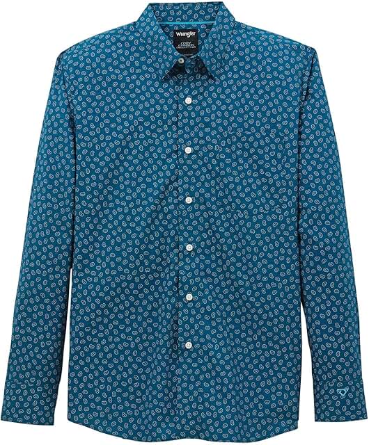 Men's Blue Paisley Long Sleeve Button-Down Shirt