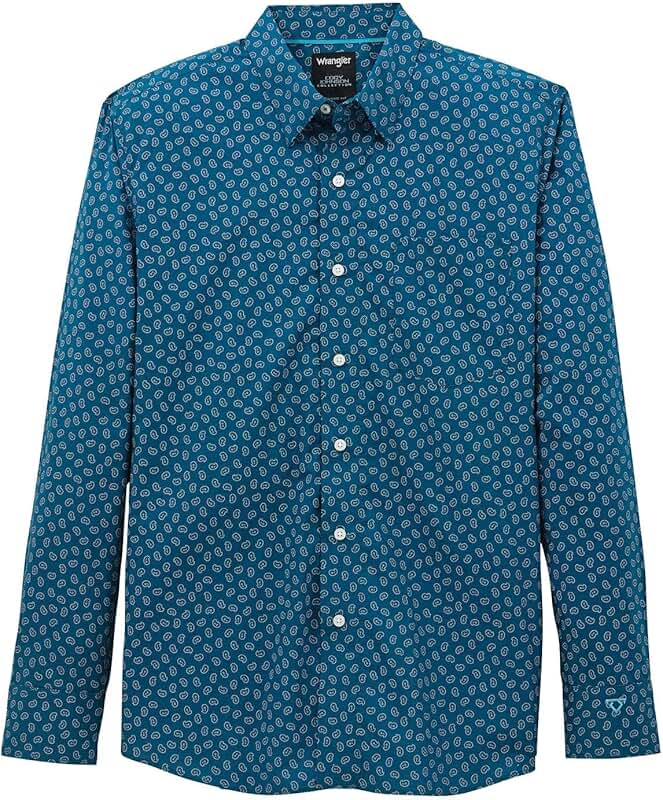 Men's Blue Paisley Long Sleeve Button-Down Shirt