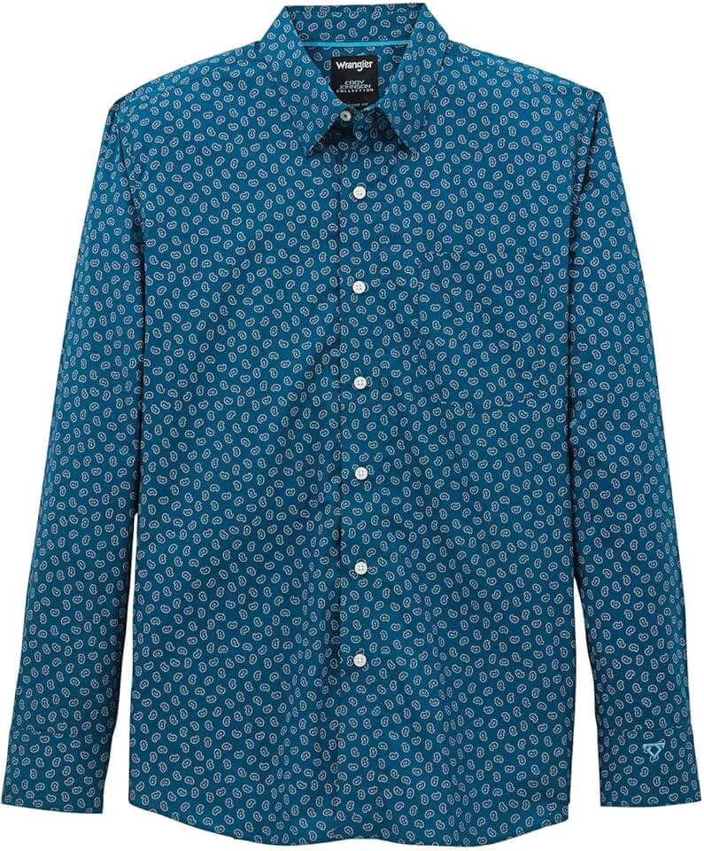 Men's Blue Paisley Long Sleeve Button-Down Shirt