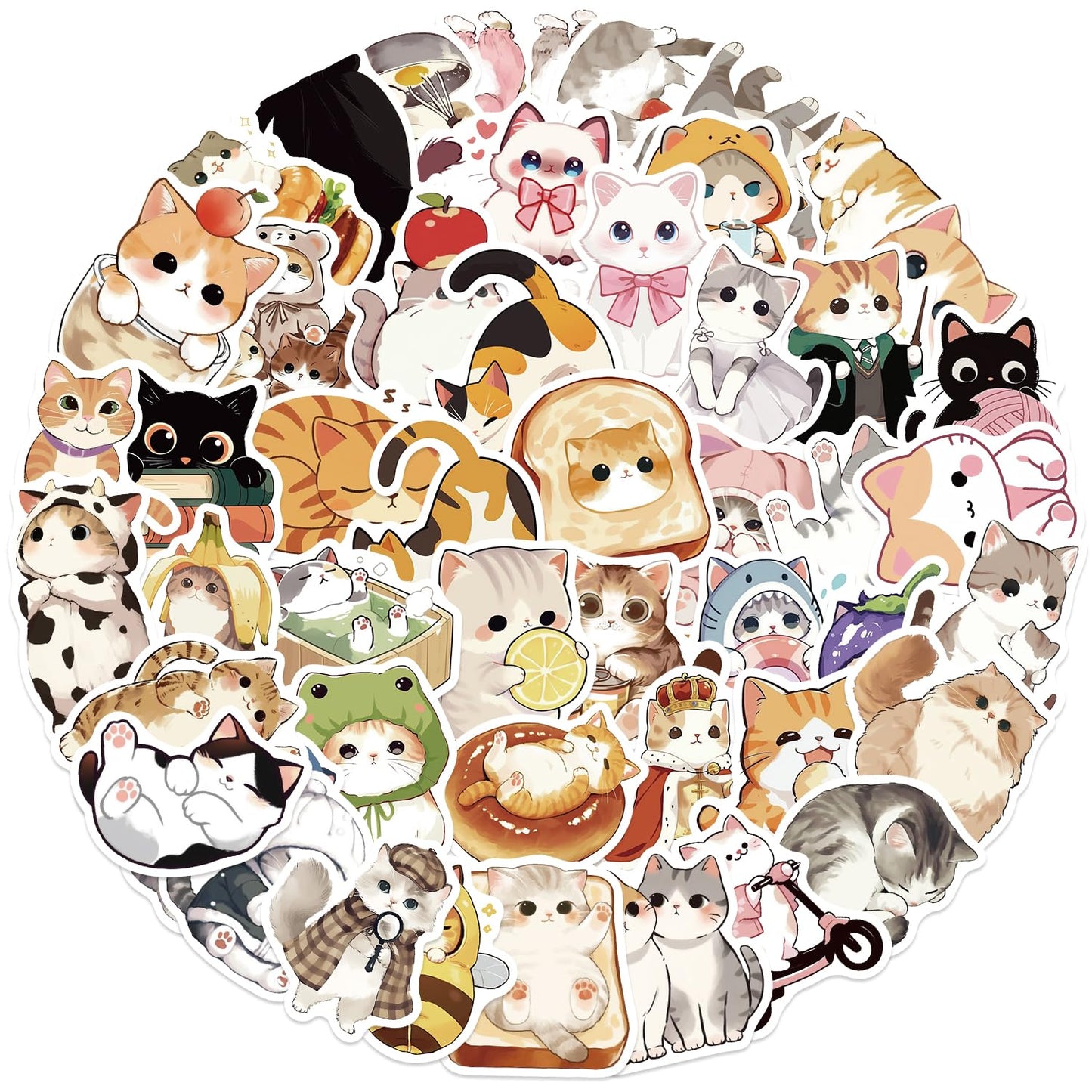 50 Cute Cat Waterproof Vinyl Stickers Pack