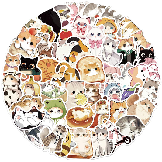 50 Cute Cat Waterproof Vinyl Stickers Pack