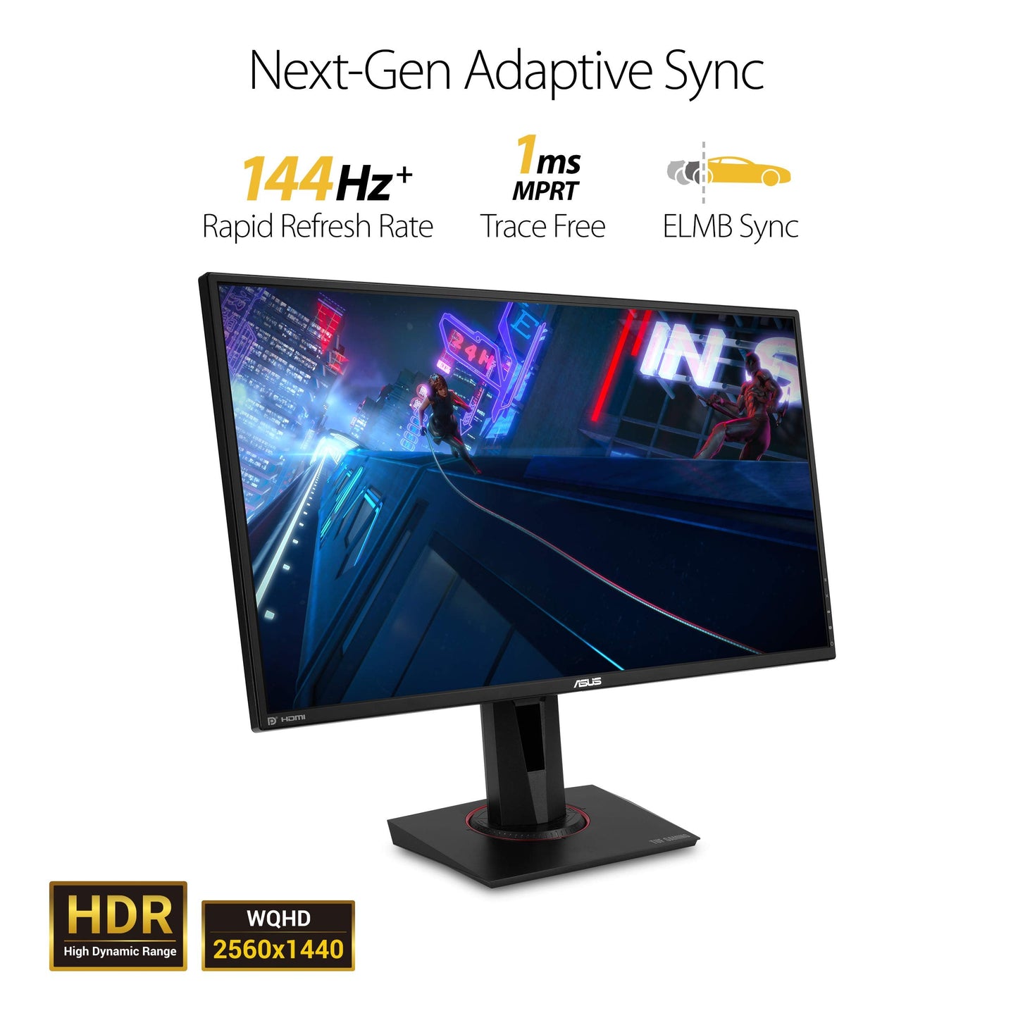 TUF Gaming 27" 2K HDR Gaming Monitor (VG27AQ) - QHD (2560 x 1440), 165Hz (Supports 144Hz), 1ms, Extreme Low Motion Blur, Speaker, G-SYNC Compatible, VESA Mountable, DisplayPort, HDMI