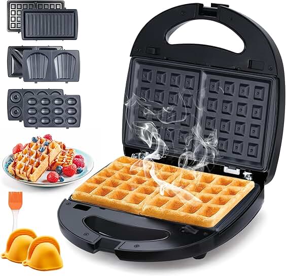 6-in-1 Waffle and Sandwich Maker with Removable Plates