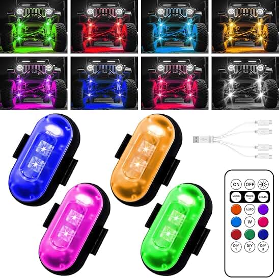 Wireless LED Rock Lights with 8 Colors and 10 Modes (4pcs Black)