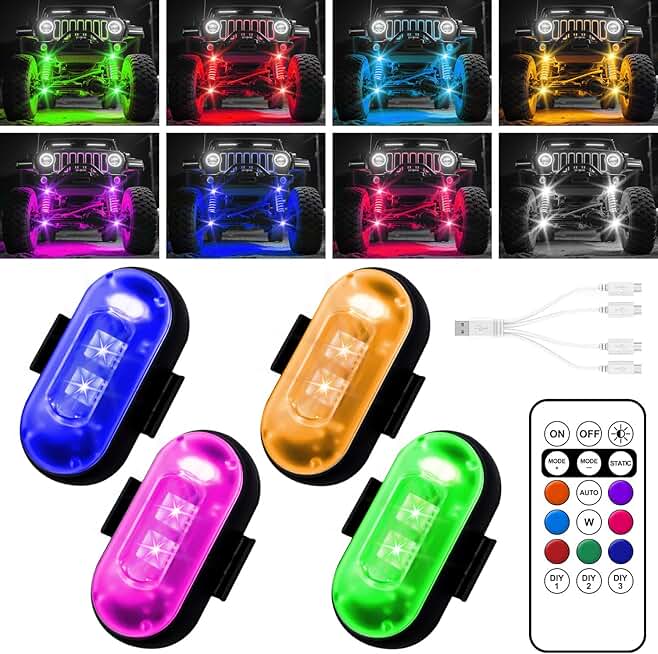 Wireless LED Rock Lights with 8 Colors and 10 Modes (4pcs Black)
