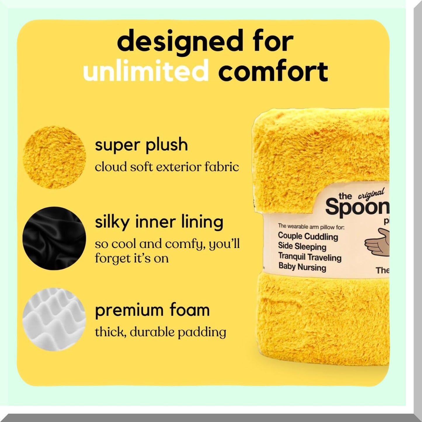 Squishy Arm Support Pillow - Soft Breathable Washable Side Sleeper Cushion for Cuddling - Travel Grey - Hand Hole Arm Slot Comfort