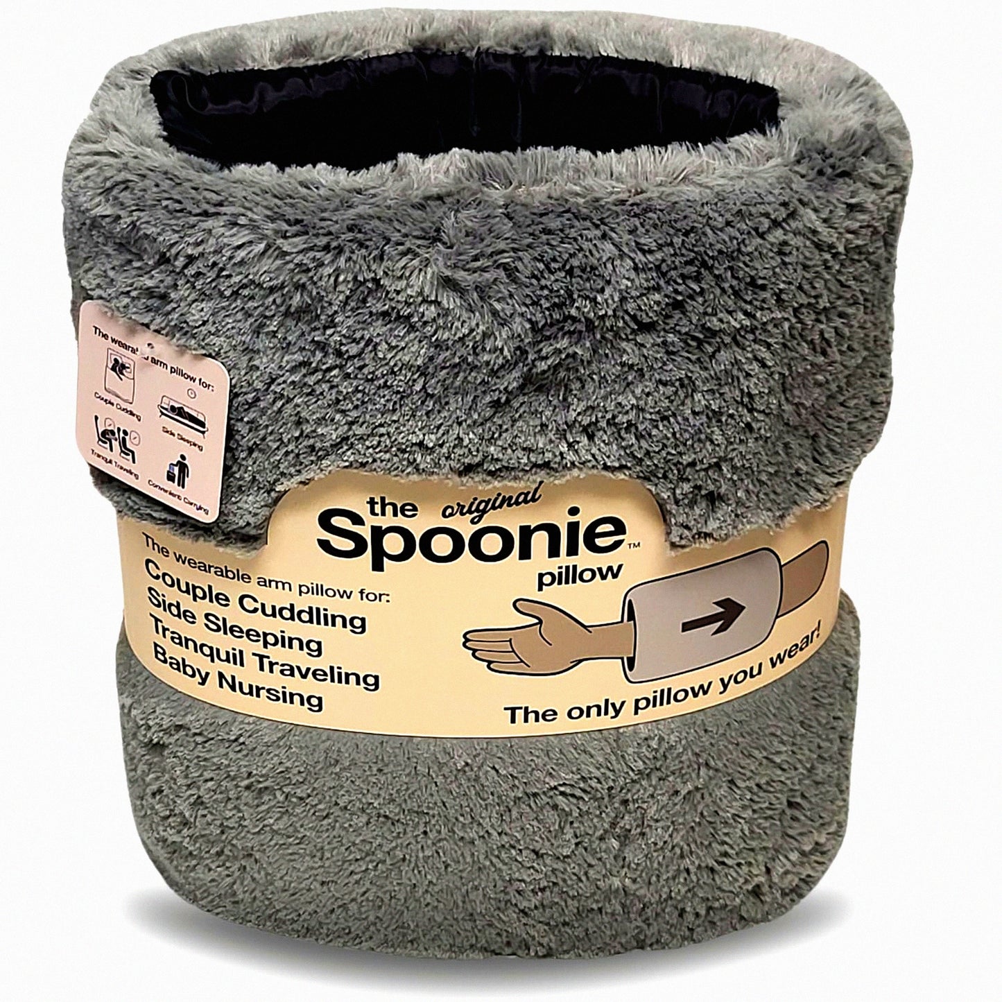 Squishy Arm Support Pillow - Soft Breathable Washable Side Sleeper Cushion for Cuddling - Travel Grey - Hand Hole Arm Slot Comfort