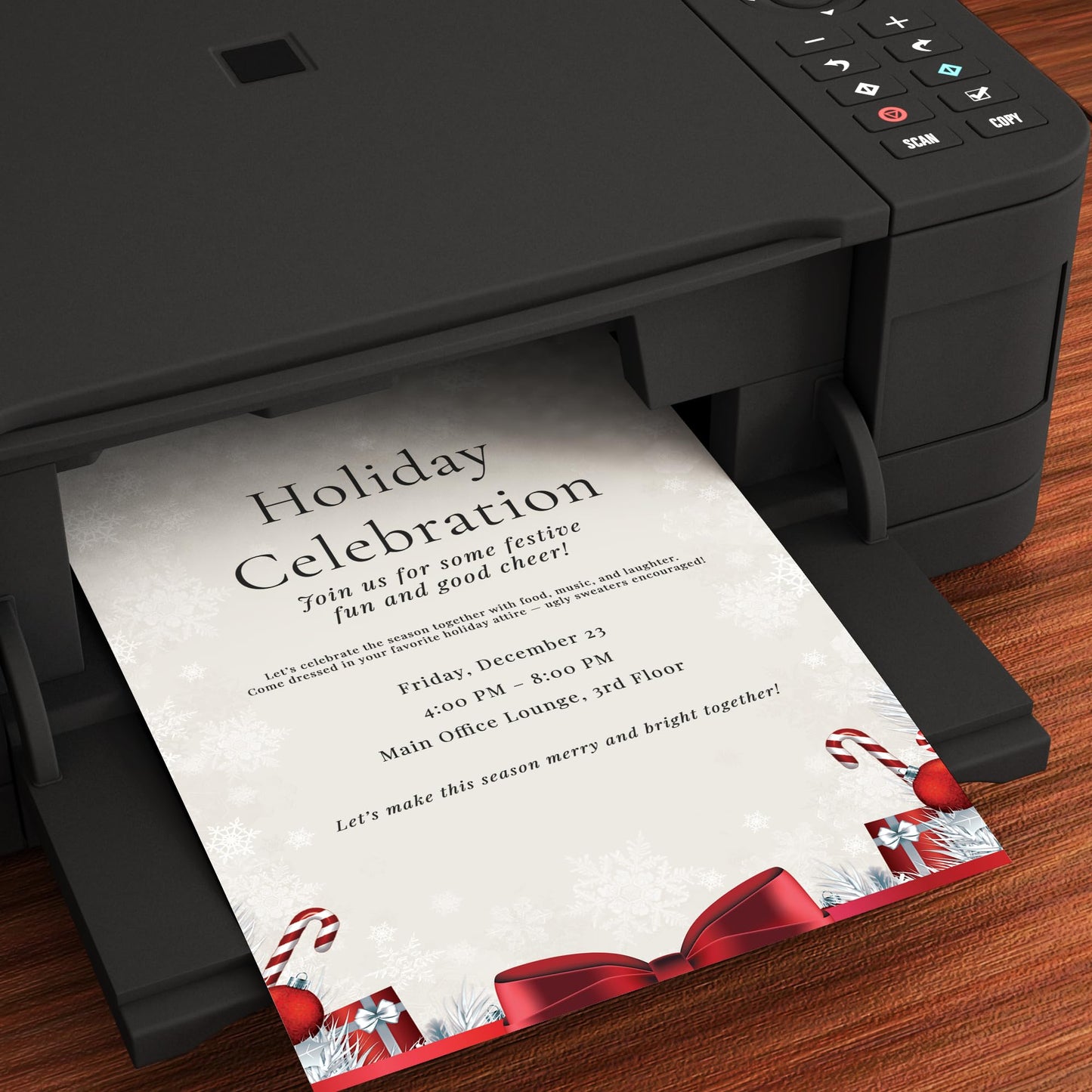 Holiday Stationery with Red Bow and Candy Cane Design