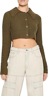 Women's Cropped Ribbed Knit Cardigan