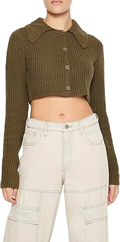 Women's Cropped Ribbed Knit Cardigan
