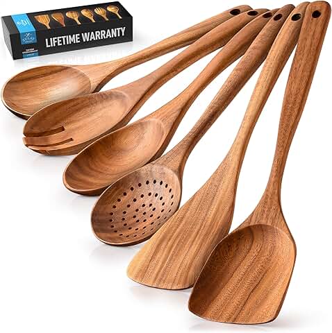 6-Piece Wooden Cooking Spoons Set, Heat-Resistant and Durable