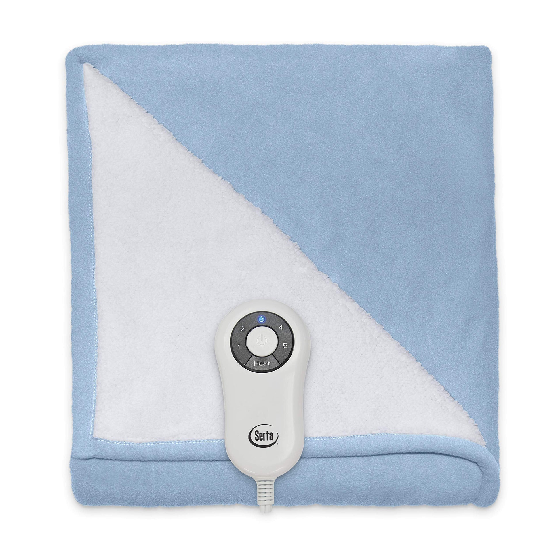  Reversible Sherpa/Fleece Heated Electric Throw Blanket, 50"x60" With 5 Setting Controller, Slate Blue