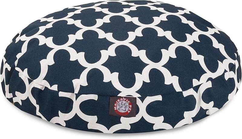 Large Navy Trellis Round Indoor Outdoor Dog Bed