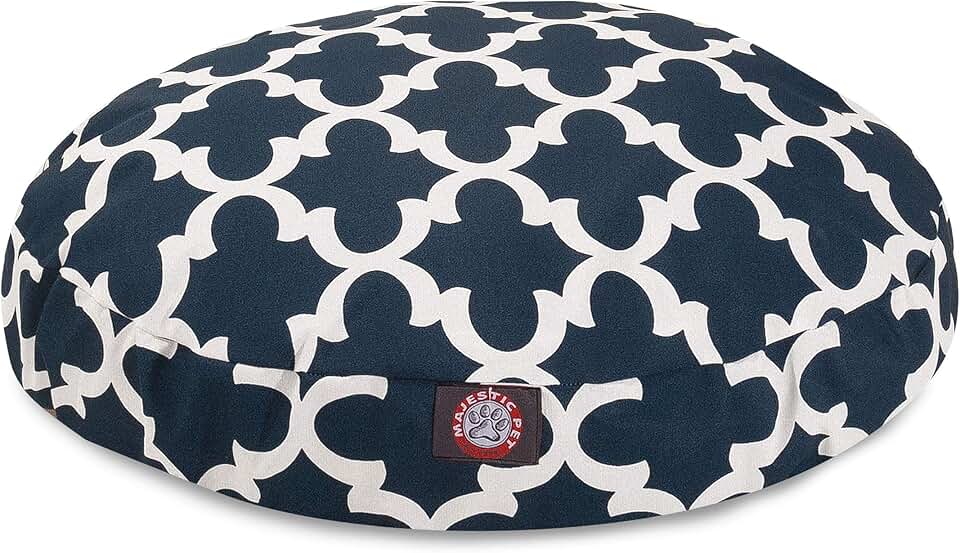 Large Navy Trellis Round Indoor Outdoor Dog Bed