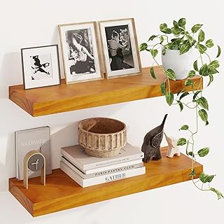 Set of 2 Rustic Pine Wall Shelves, 24" Wide