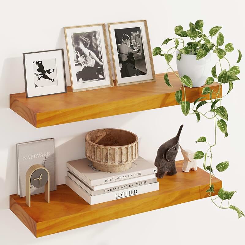 Set of 2 Rustic Pine Wall Shelves, 24" Wide