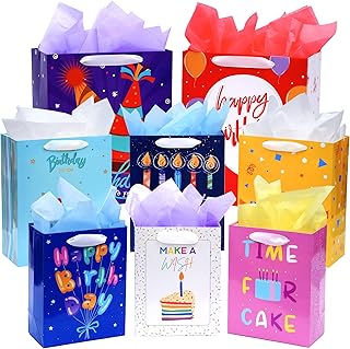 Set of 8 Assorted Gift Bags with Handles and Tissue Paper