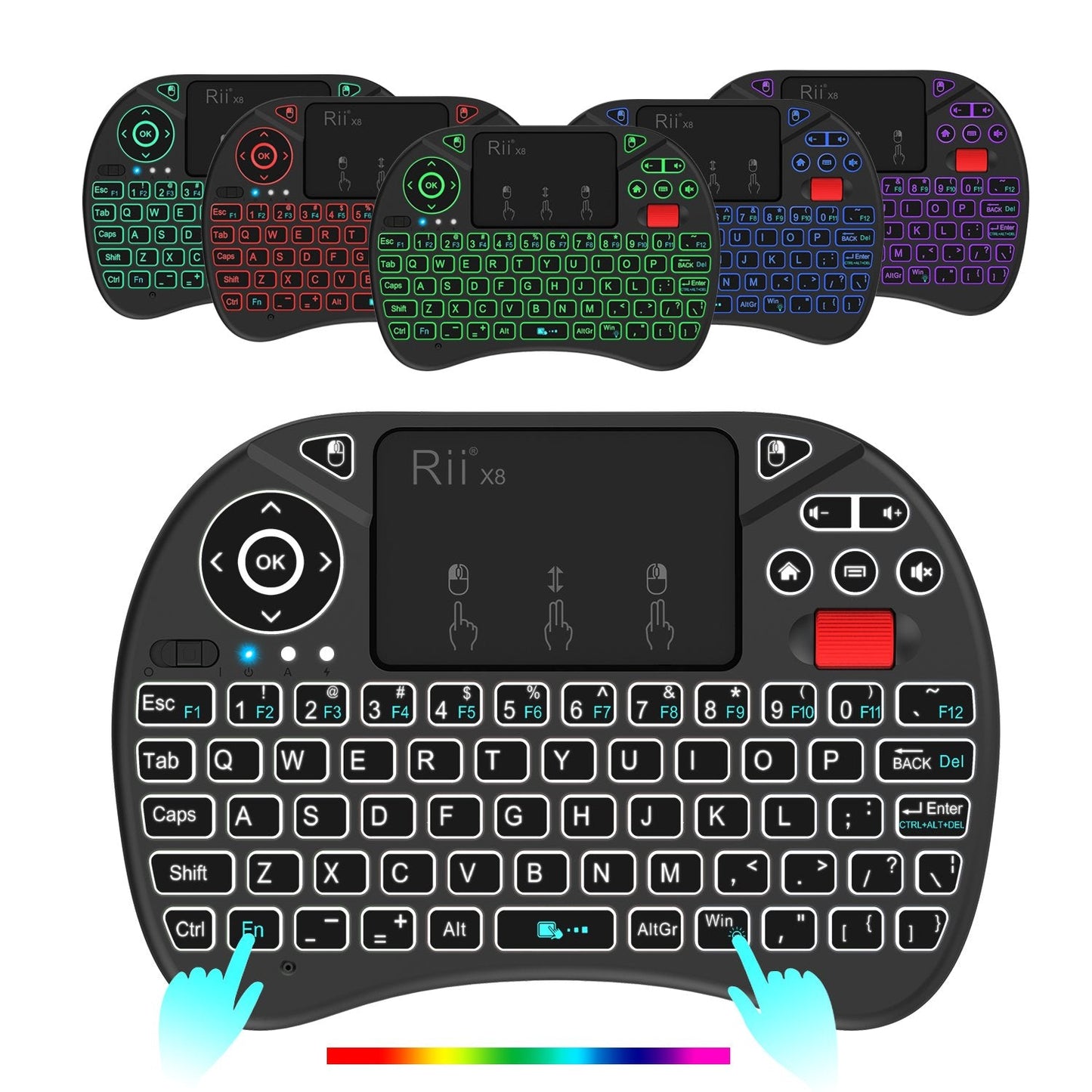 Mini Keyboard, X8 Portable 2.4GHz Mini Wireless Keyboard Controller with Touchpad Mouse Combo,8 Colors RGB Backlit,Rechargeable Li-ion Battery for Google Android TV Box, PS3, PC, Pad,Nvidia Shield
