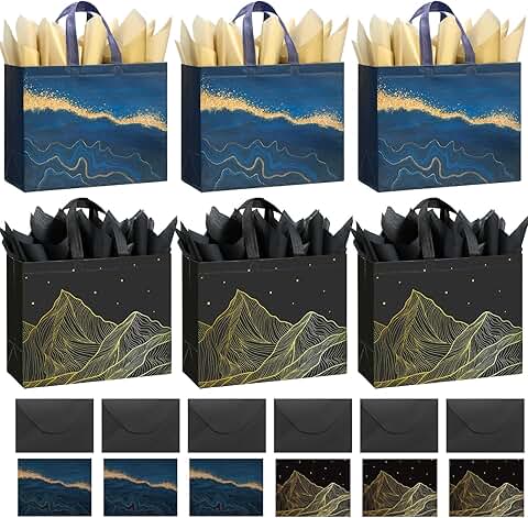 13-inch Large Gift Bags with Tissue Paper, 6 Pack