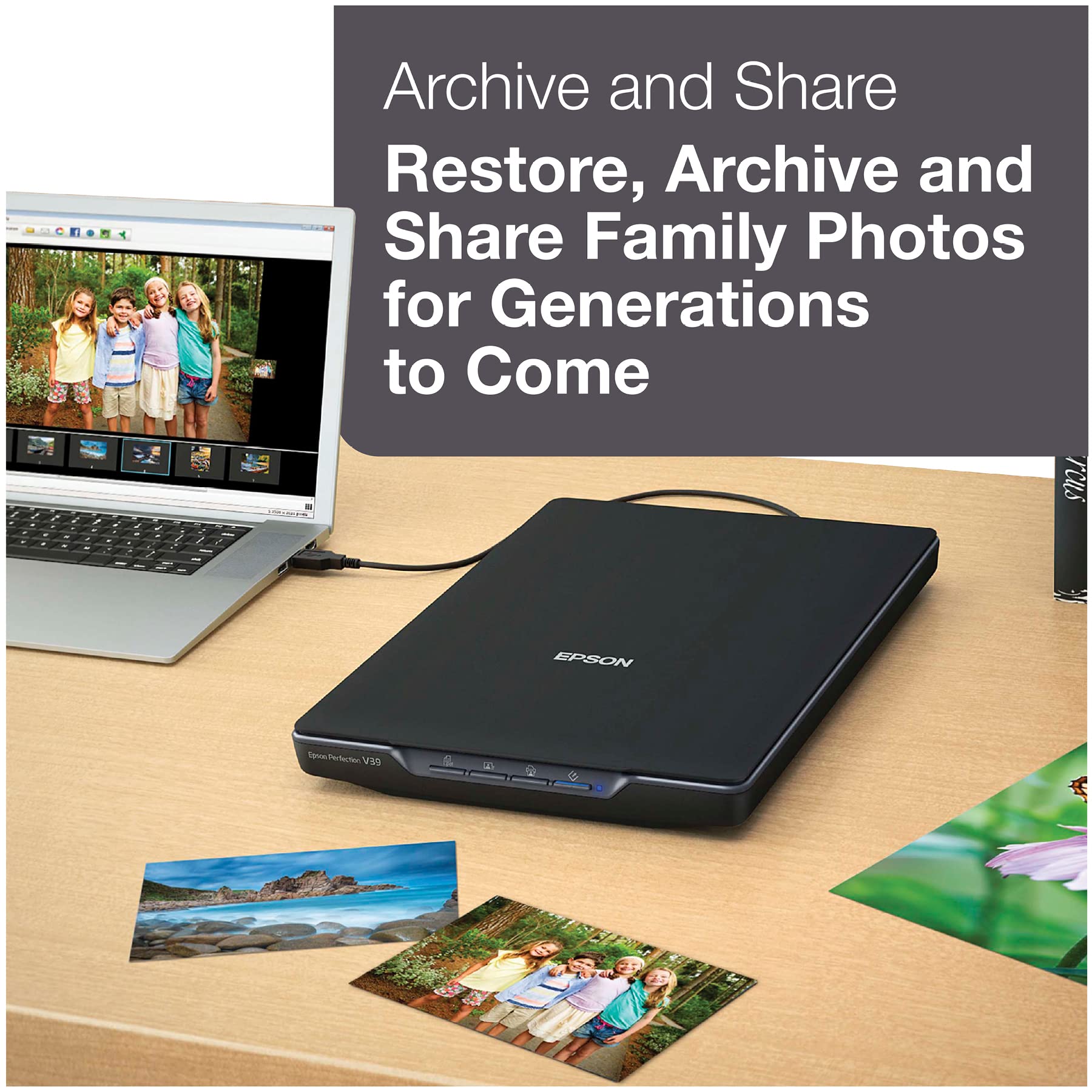 Perfection V39 Color Photo & Document Scanner with Scan-To-Cloud & 4800 Optical Resolution, Black