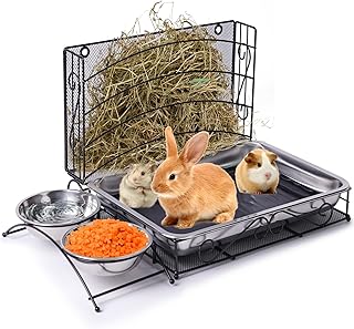 3-in-1 Rabbit Hay and Food Feeder with Water Bowl
